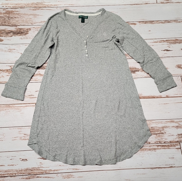 🌺3/$20 Lauren Ralph Lauren Night Gown Gray Cotton Pajamas M - Picture 1 of 9